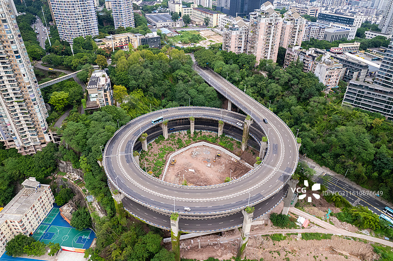 山城立体交通城市螺旋立交桥航拍图片素材