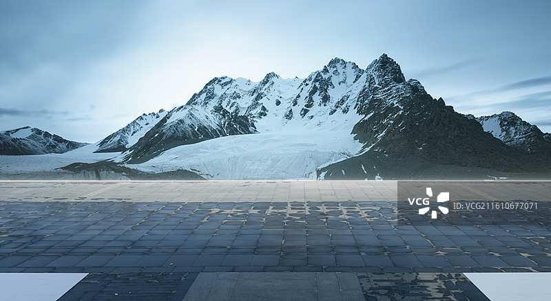 雪山下的地面广场，雪山背景，汽车广告背景，汽车背景，地面广场，南迦巴瓦峰，库拉岗日峰，珠峰图片素材
