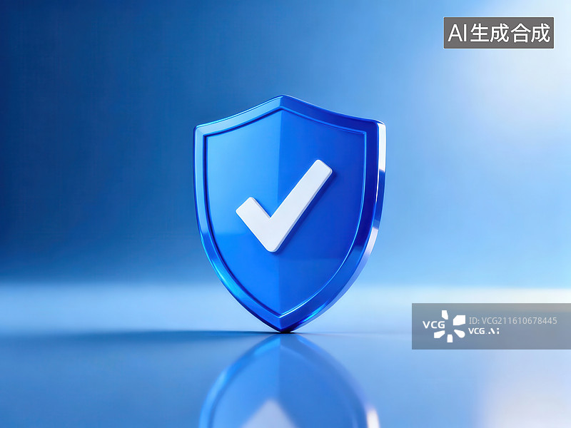【AI数字艺术】蓝色盾牌上的对勾标志图片素材