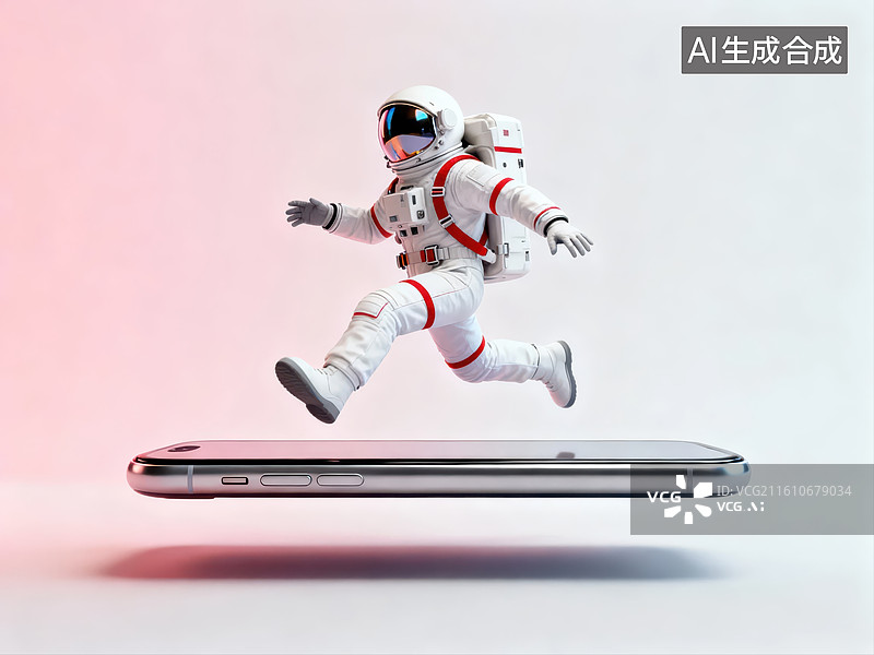 【AI数字艺术】宇航员跃过智能手机图片素材