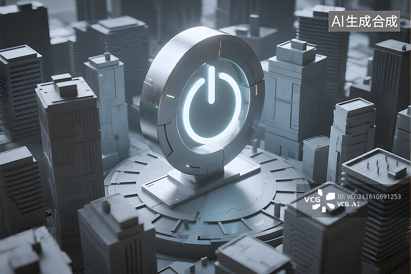 【AI数字艺术】城市中的电源按钮图片素材