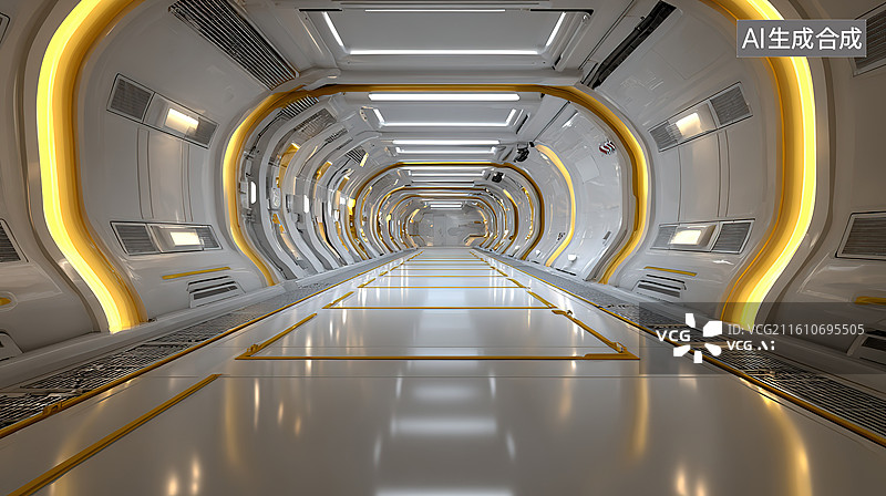 【AI数字艺术】未来科技走廊内部景象图片素材