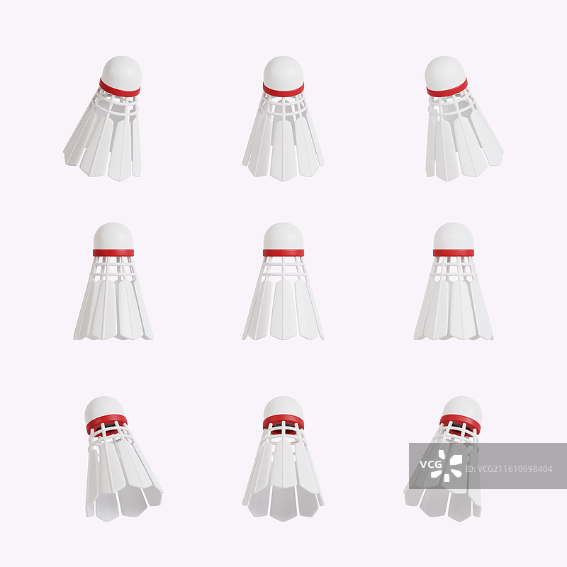 白色背景上排列的几个羽毛球图片素材