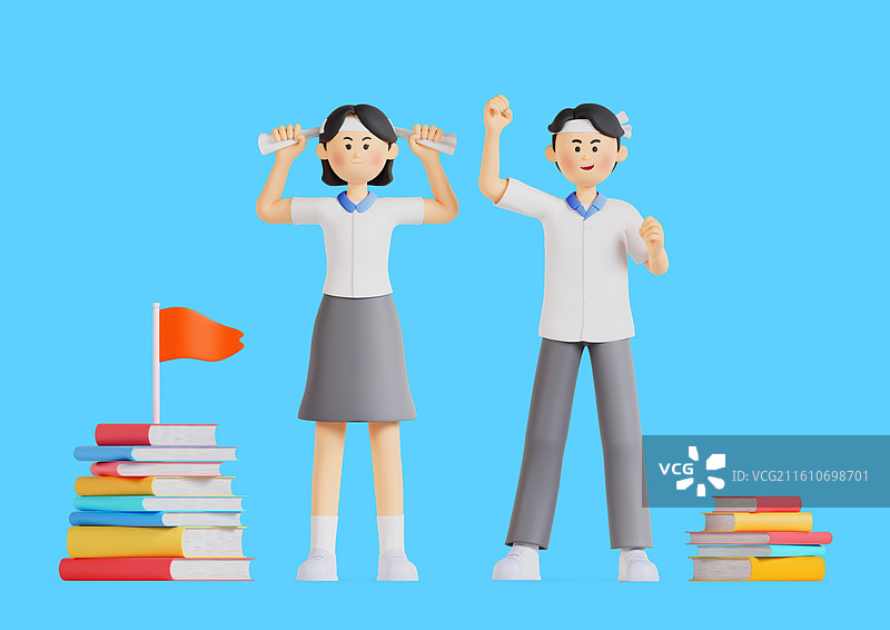 男女学生正在通过读书来坚定学习的决心图片素材