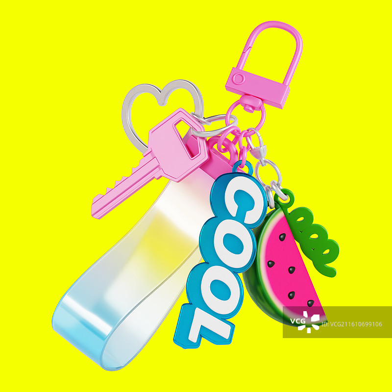 夏季概念钥匙扣套装图片素材