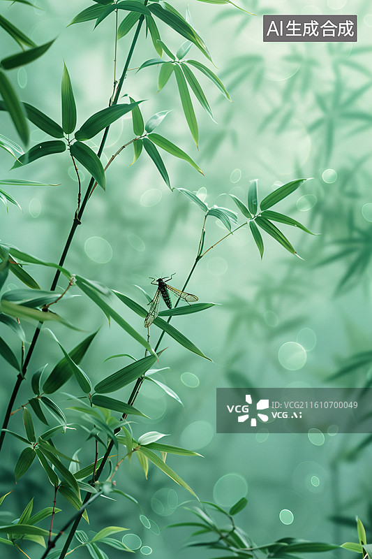 【AI数字艺术】淡绿调清新竹叶特写图片素材