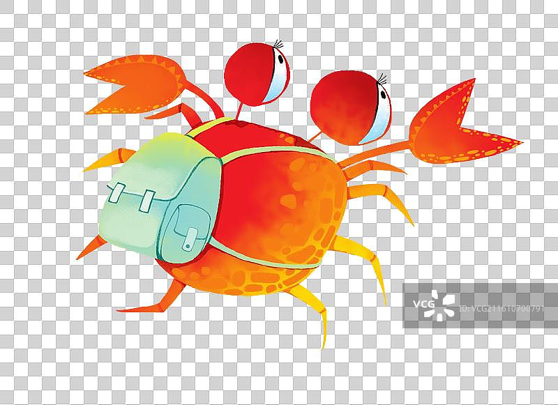 免抠元素 动物主题插画 背着书包的螃蟹图片素材