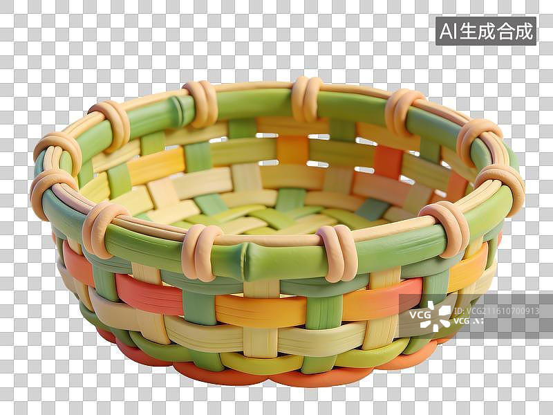 【AI数字艺术】3D卡通粘土中式编织竹篮图片素材