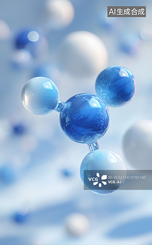 【AI数字艺术】蓝色分子结构特写图片素材