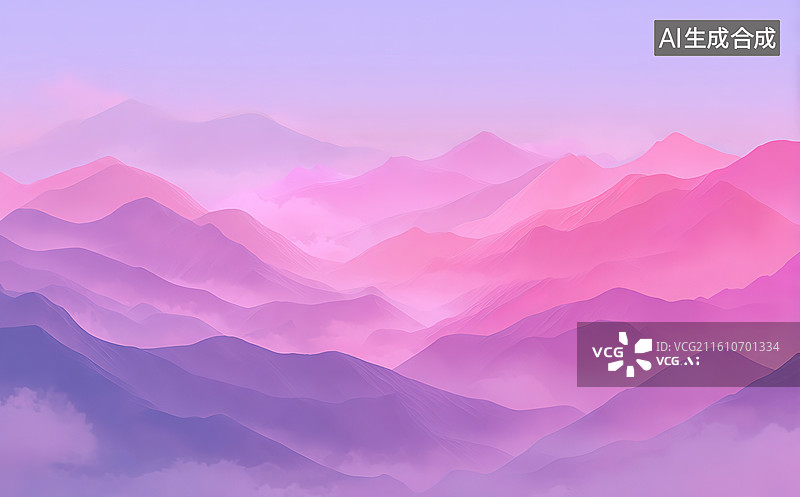 【AI数字艺术】粉紫渐变山峦风景图片素材