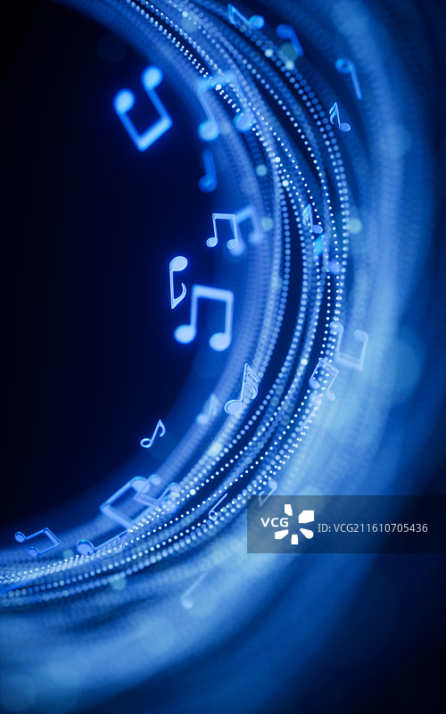 音乐音符与霓虹粒子背景三维渲染图片素材