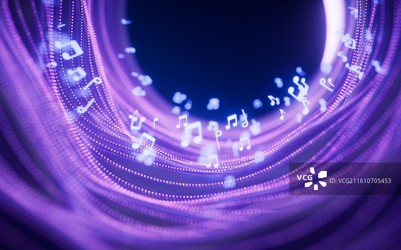 音乐音符与霓虹粒子背景三维渲染图片素材