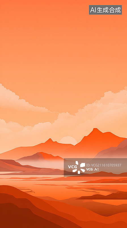 【AI数字艺术】橙色山峦日落景观图片素材