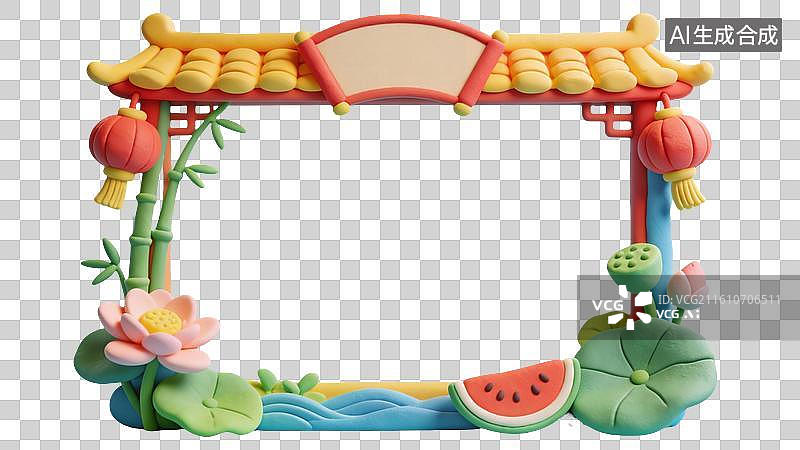 【AI数字艺术】3D卡通粘土国风大暑节气边框图片素材