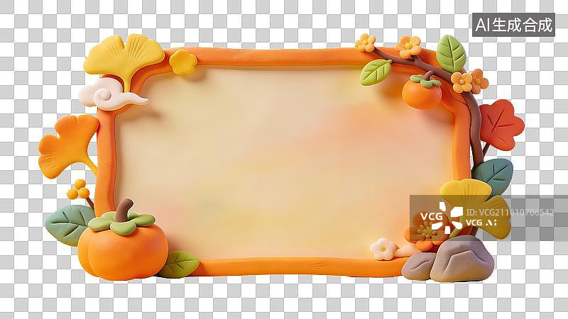 【AI数字艺术】3D卡通粘土国风立秋节气边框图片素材