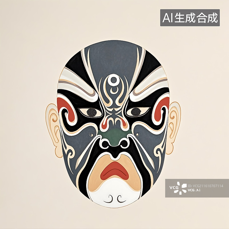 【AI数字艺术】国潮戏剧人物京剧川剧黄梅戏脸谱面具插画图片素材