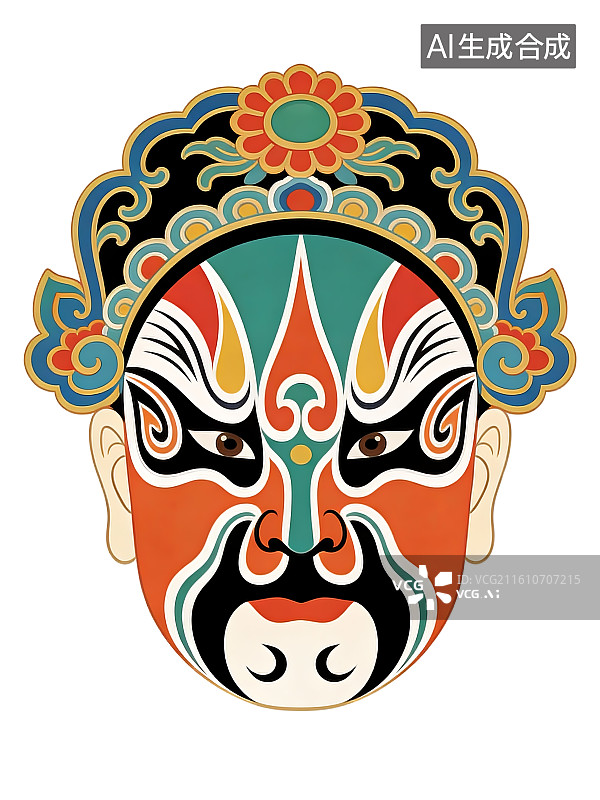 【AI数字艺术】国潮戏剧人物京剧川剧黄梅戏脸谱面具插画图片素材