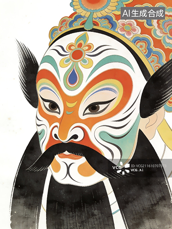 【AI数字艺术】国潮戏剧人物京剧川剧黄梅戏脸谱面具插画图片素材