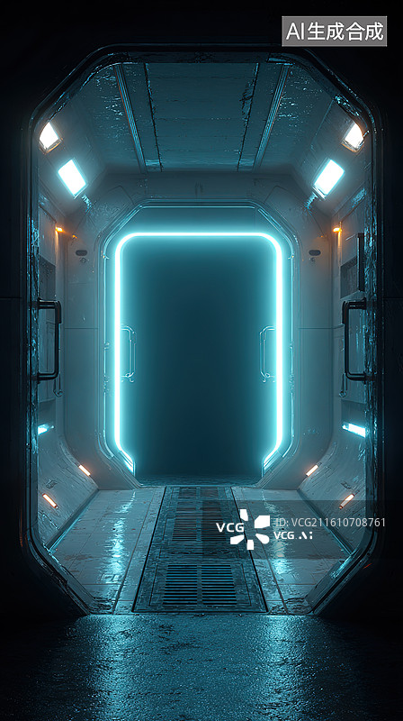 【AI数字艺术】科幻飞船内部通道图片素材