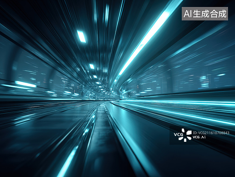 【AI数字艺术】高速隧道中的光轨流动图片素材