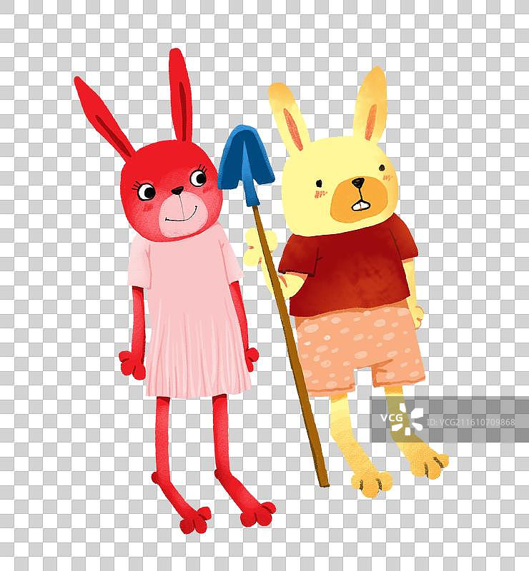 免抠元素 兔子插画 站在黄兔身边的红兔图片素材