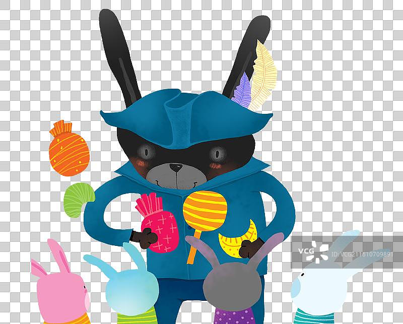 免抠元素 兔子插画 黑兔分糖果给小兔子们图片素材