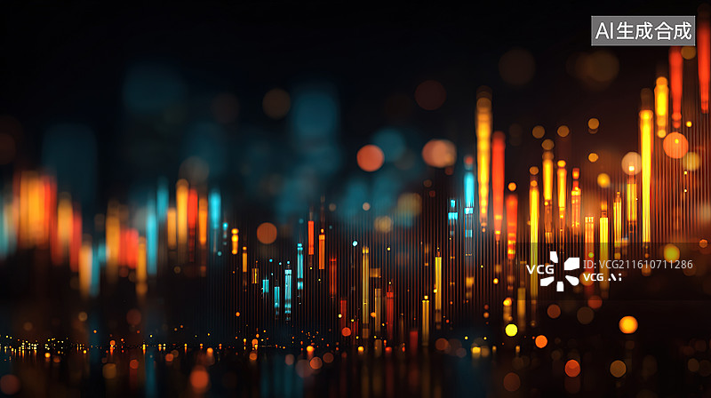 【AI数字艺术】彩色光柱与光斑的抽象夜景图片素材