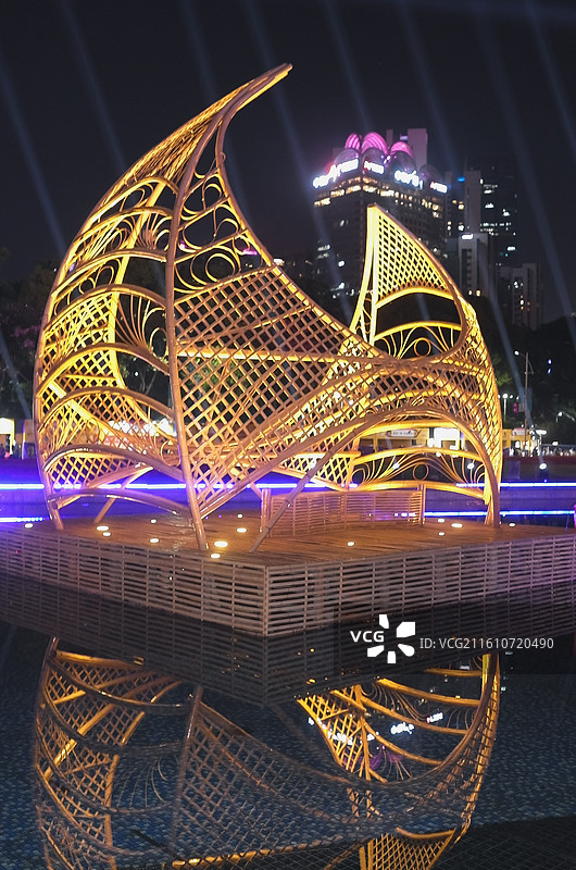 中国广东广州国际灯光节，花城广场，海心沙，广州塔灯光秀观光旅途。图片素材