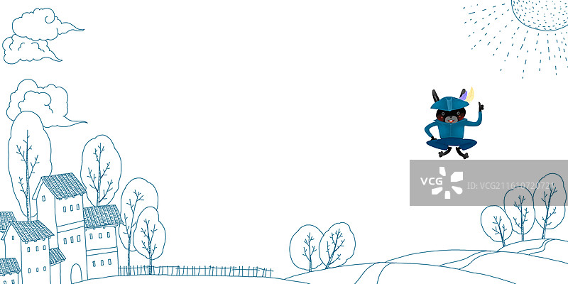 图书边款装饰插画 黑兔船长手指天图片素材