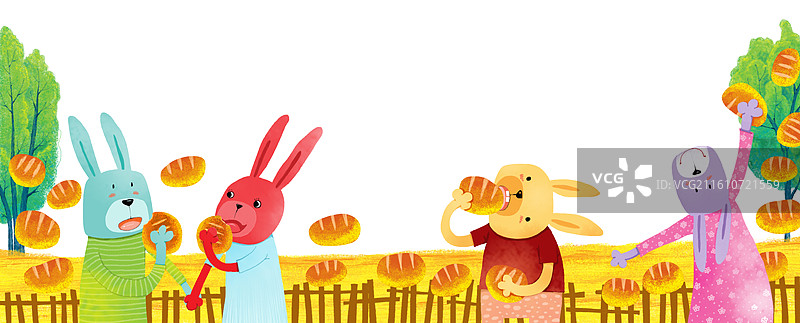 儿童插画 动物插画 吃面包的三只小兔子图片素材