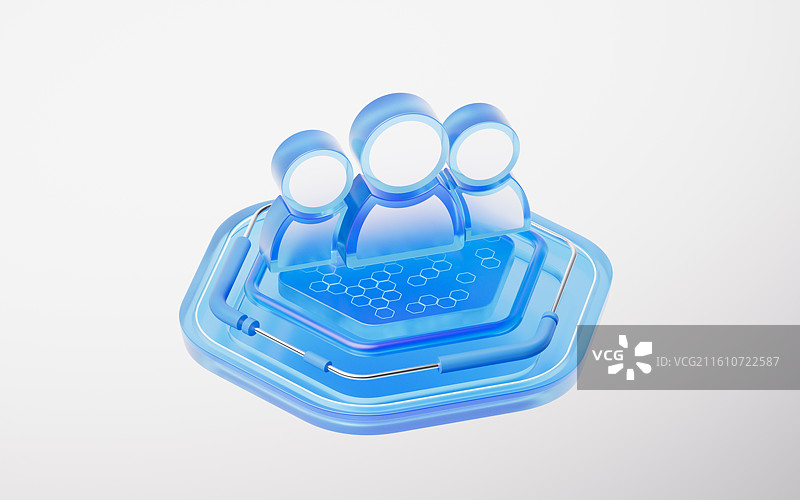 商务人员图标与科技感六边形三维渲染图片素材