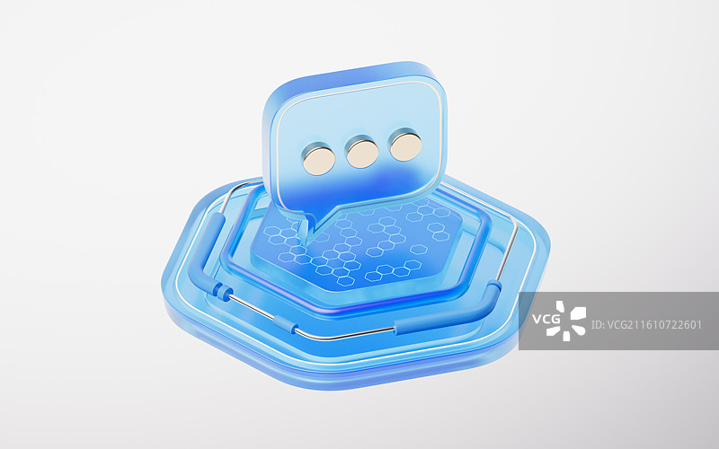 消息图标与科技感六边形底座三维渲染图片素材