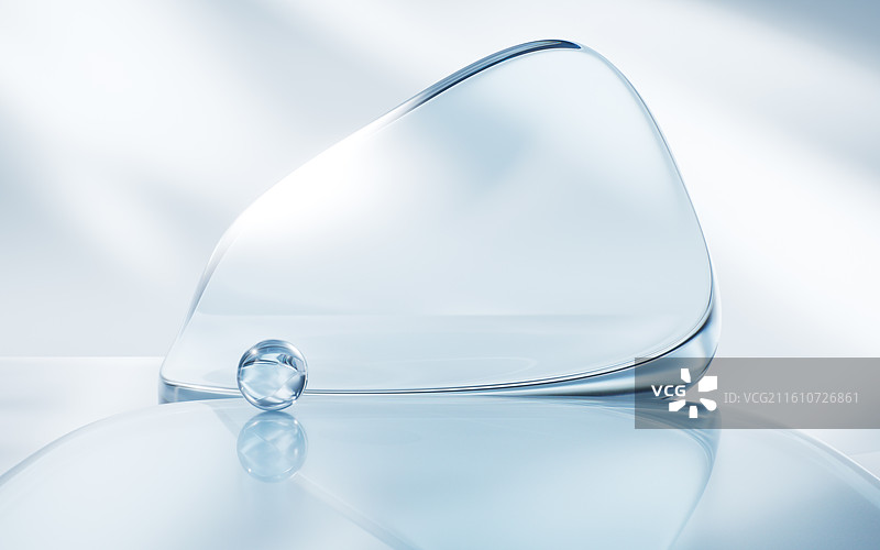 透明蓝色玻璃几何体背景三维渲染图片素材