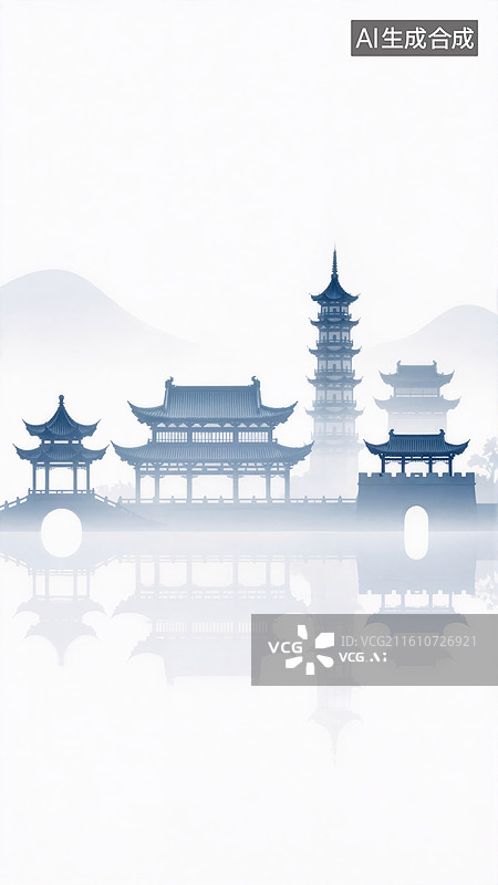 【AI数字艺术】江南水乡古建筑图片素材