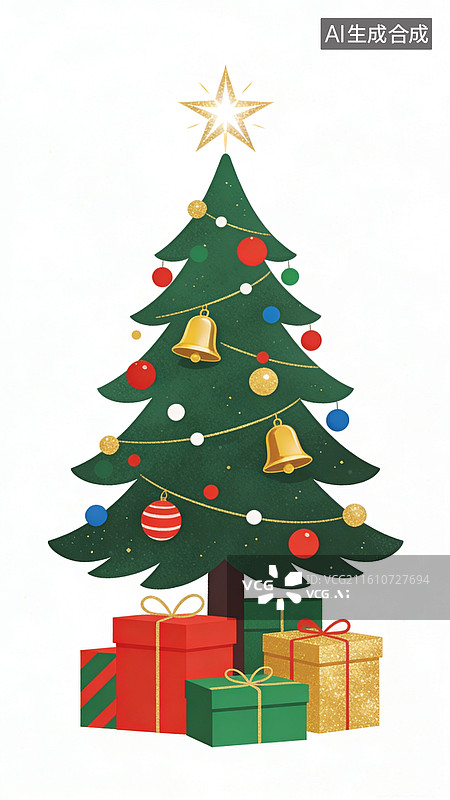 【AI数字艺术】装饰圣诞树与礼物图片素材