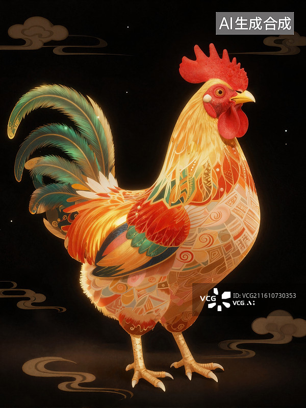 【AI数字艺术】彩绘公鸡图片素材