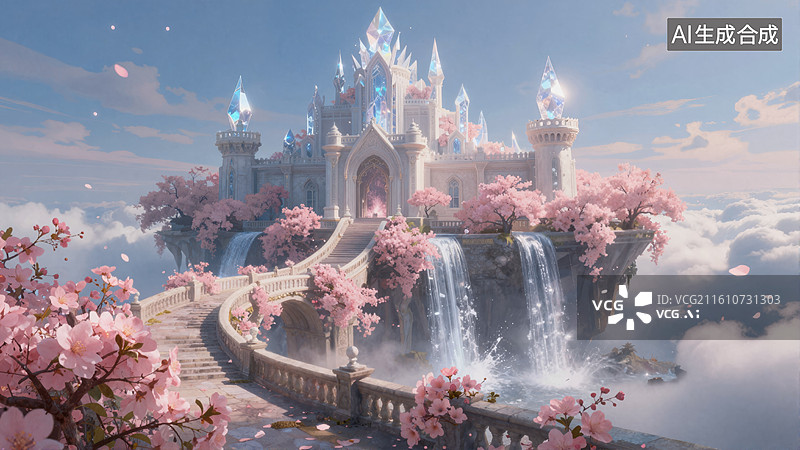 【AI数字艺术】梦幻城堡云海花桥图片素材