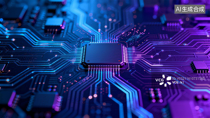 【AI数字艺术】计算机电路板流动抽象概念科技感背景壁纸图片素材