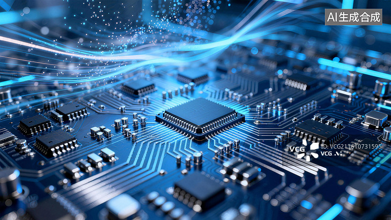 【AI数字艺术】计算机电路板流动抽象概念科技感背景壁纸图片素材