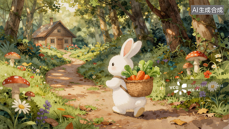【AI数字艺术】森林兔送菜图图片素材