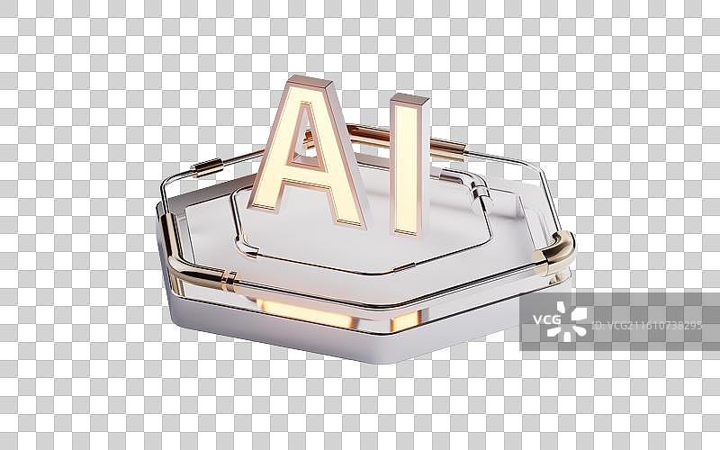 字体AI与金属六边形基座三维渲染图片素材