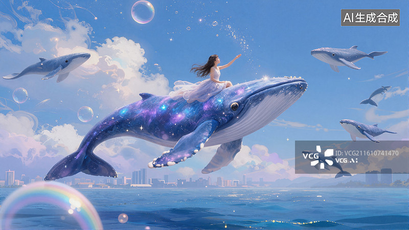 【AI数字艺术】鲸鱼少女与海洋奇景图片素材