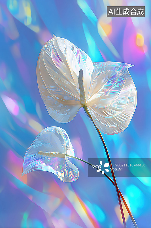 【AI数字艺术】五彩斑斓水面的一片白色叶子书签3D插画图片素材
