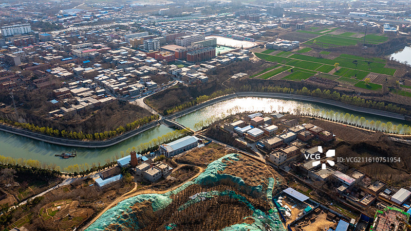 河南郑州荥阳老城索河风光、县城住宅 房屋、城市老旧小区图片素材