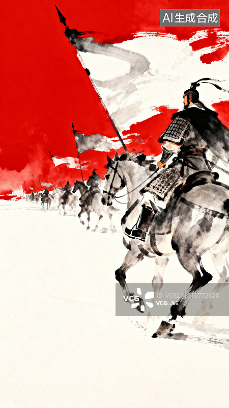 【AI数字艺术】中国古代历史战争场面著名战役淡彩水墨插画图片素材