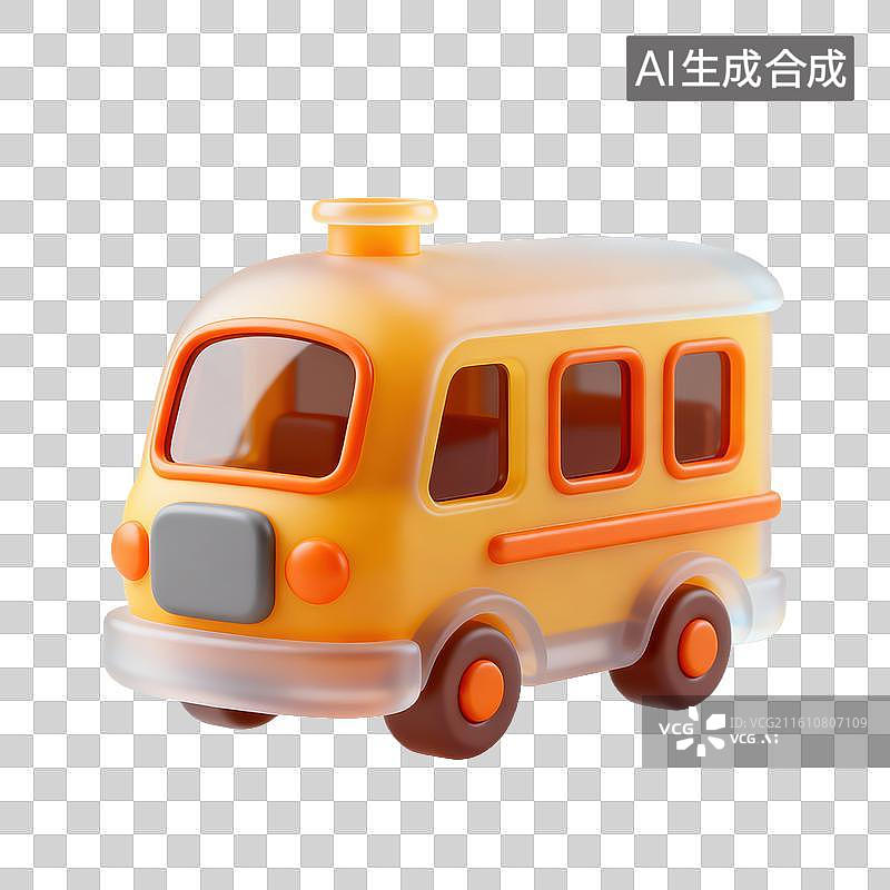 【AI数字艺术】3D磨砂玻璃材质校车巴士面包车元素图片素材
