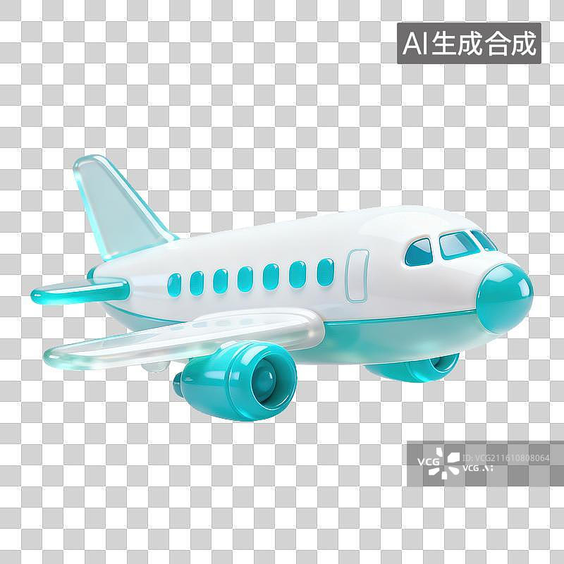 【AI数字艺术】3D磨砂玻璃材质飞机客机元素图片素材