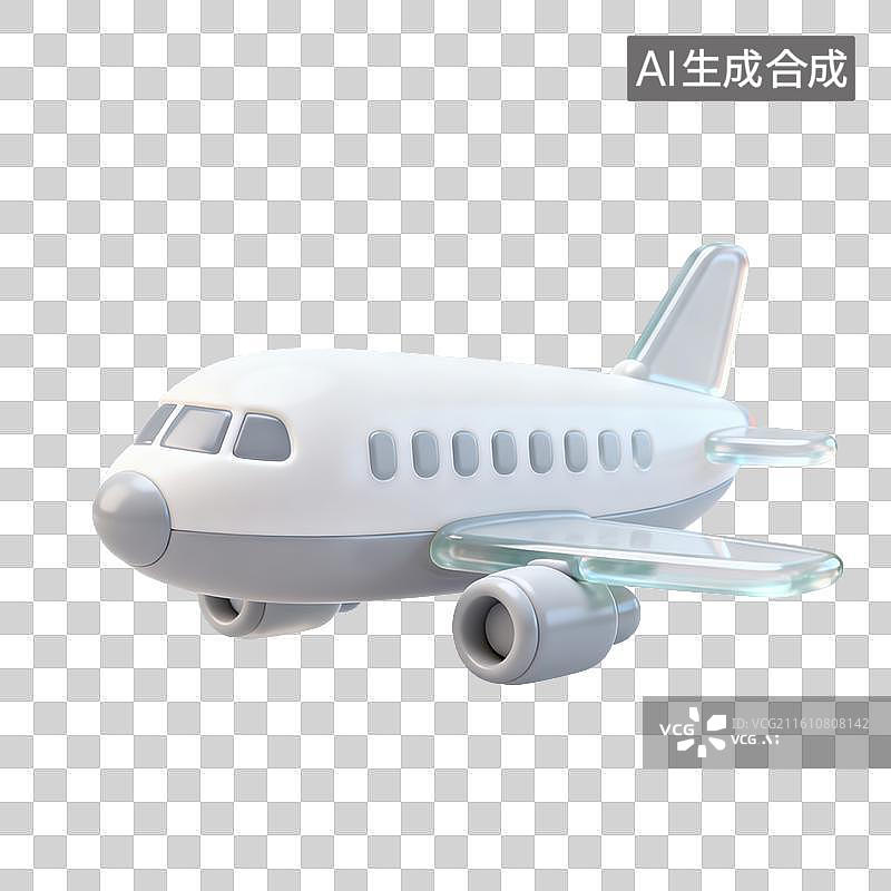 【AI数字艺术】3D磨砂玻璃材质飞机客机元素图片素材