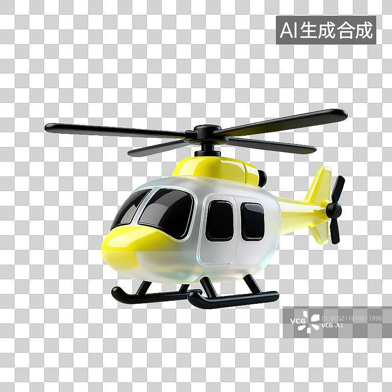 【AI数字艺术】3D磨砂玻璃材质直升机飞机元素图片素材