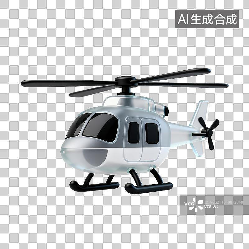 【AI数字艺术】3D磨砂玻璃材质直升机飞机元素图片素材